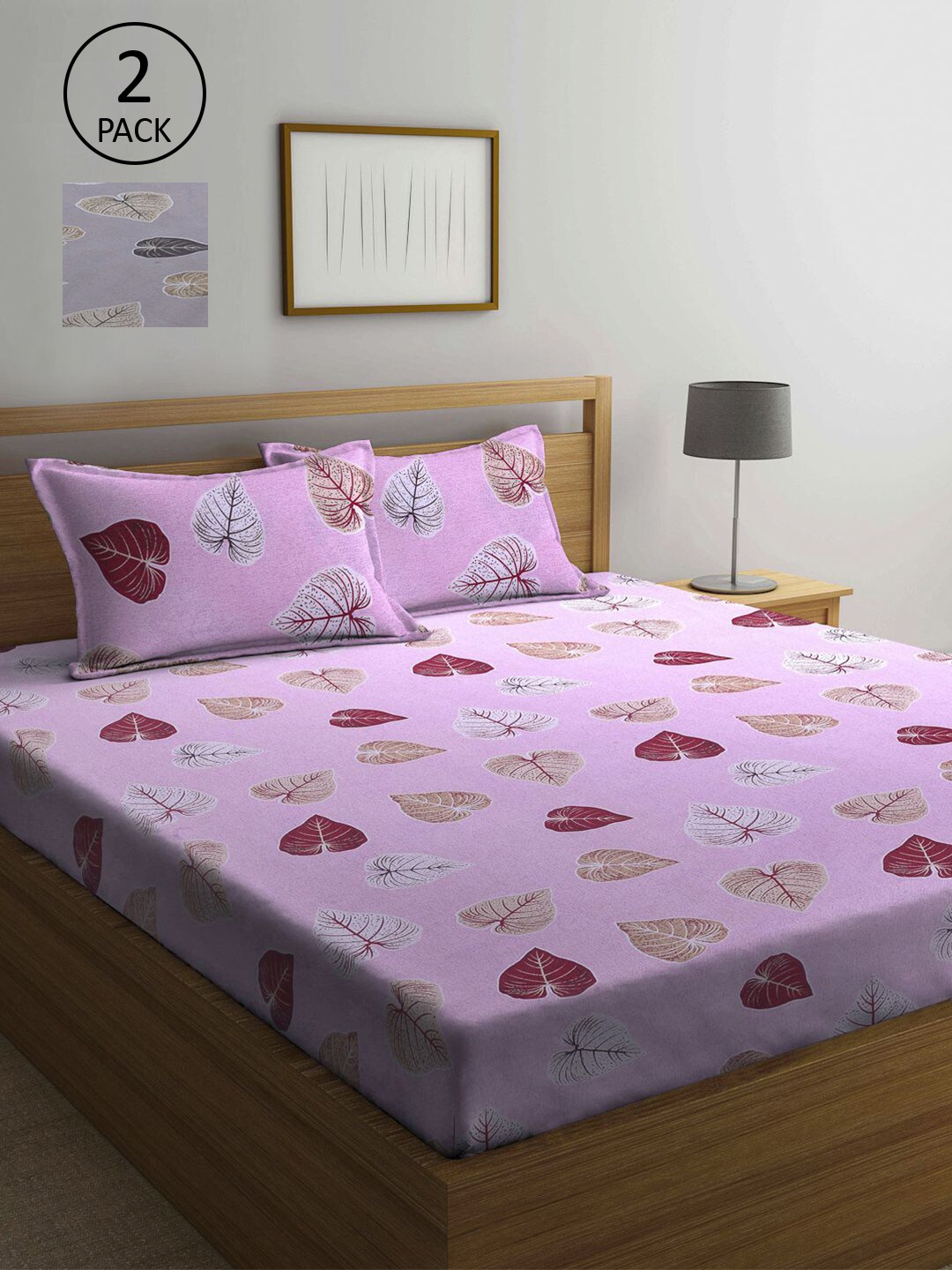 

KLOTTHE Pink & Grey Floral 210 TC 2 Queen Bedsheet with 4 Pillow Covers