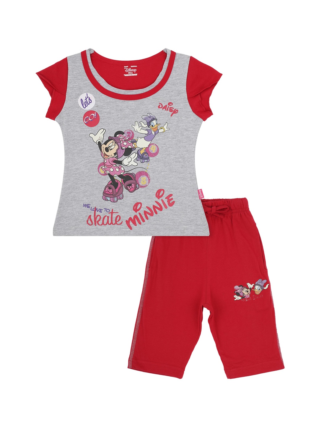 

PROTEENS Girls Grey & Red Minnie Mouse Printed Pure Cotton Night Suit