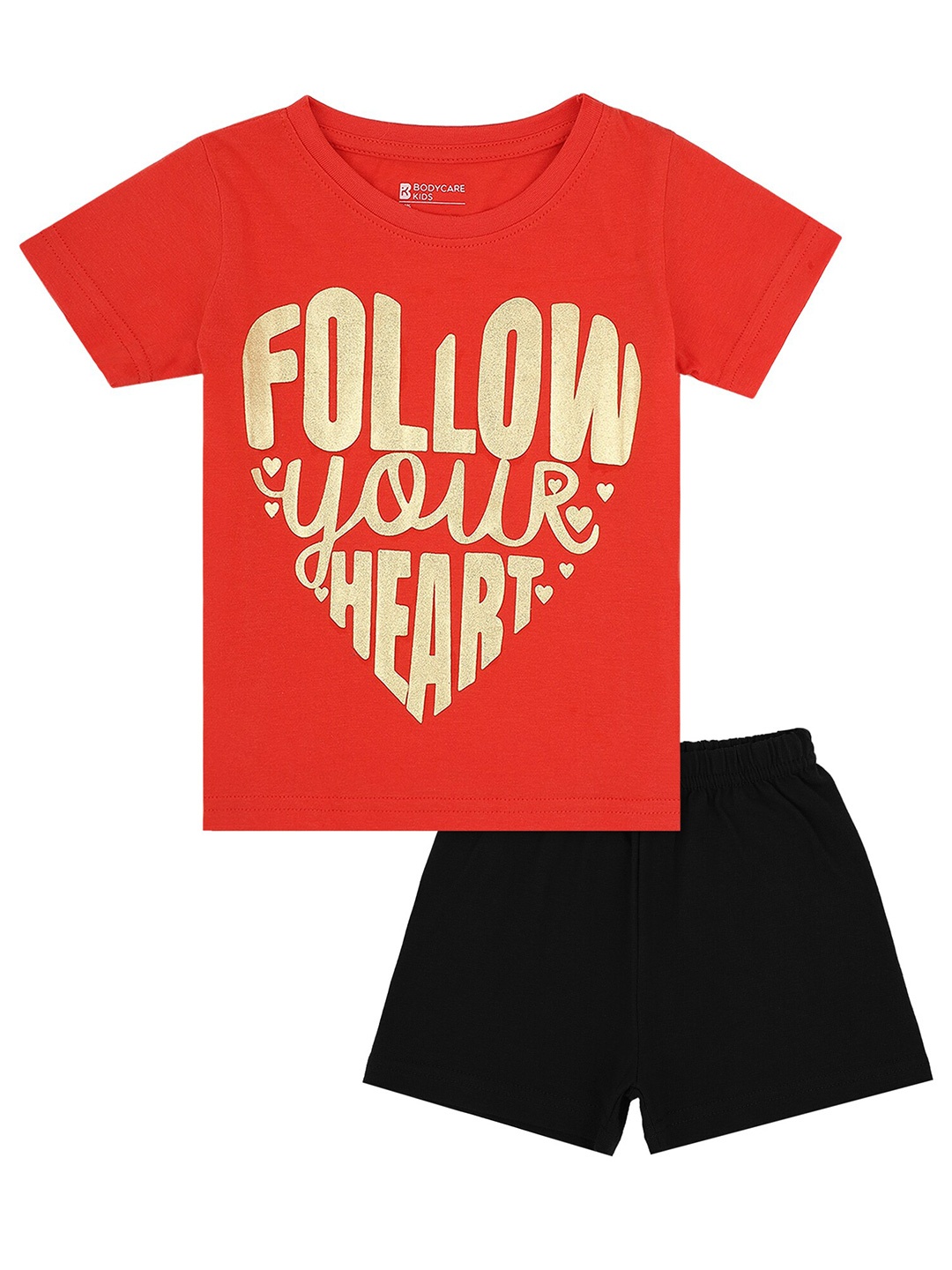 

Bodycare Kids Girls Fuchsia And Black Pure Cotton T-shirt with Shorts