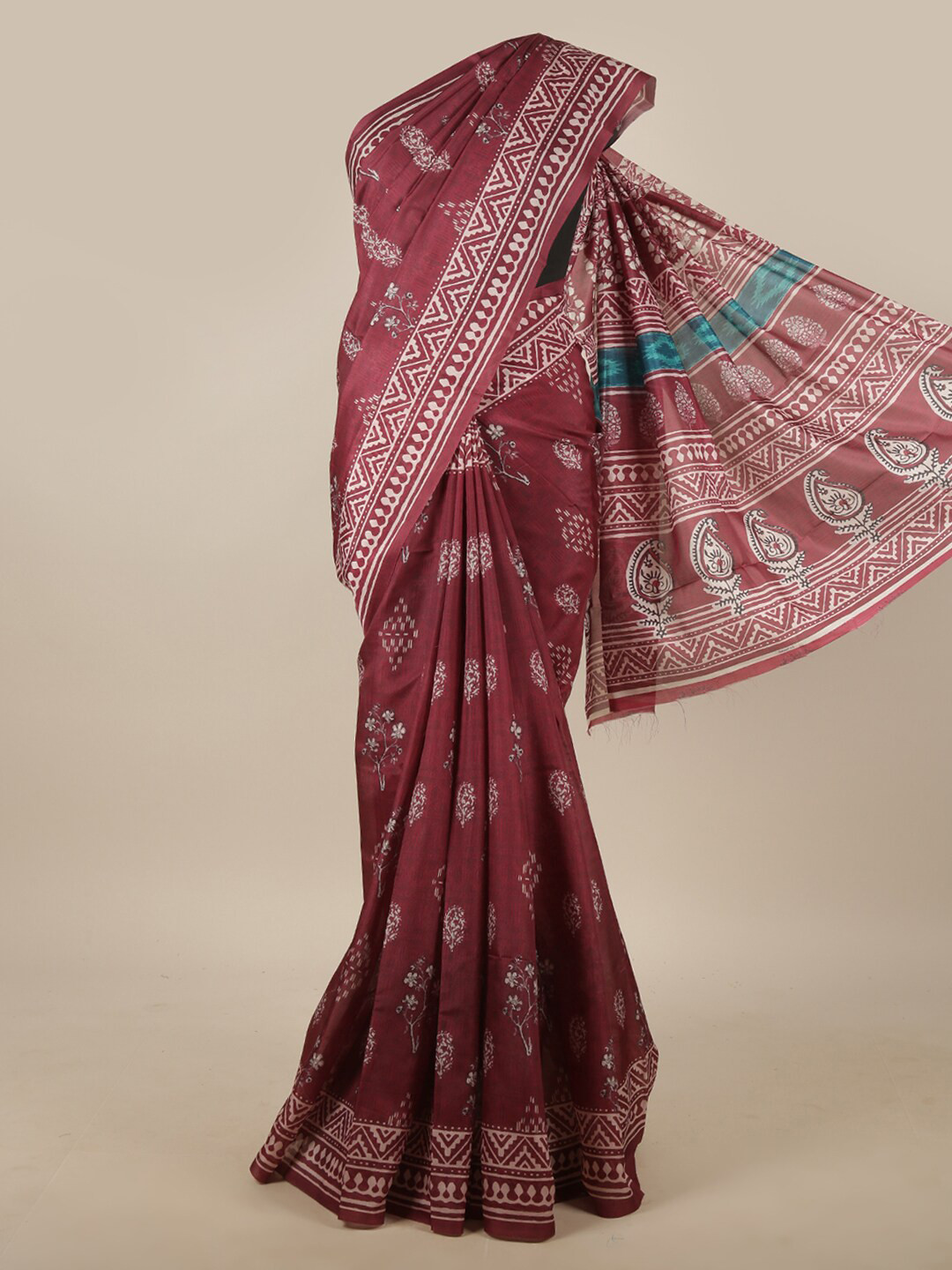 

Pothys Purple & White Ethnic Motifs Jute Silk Saree