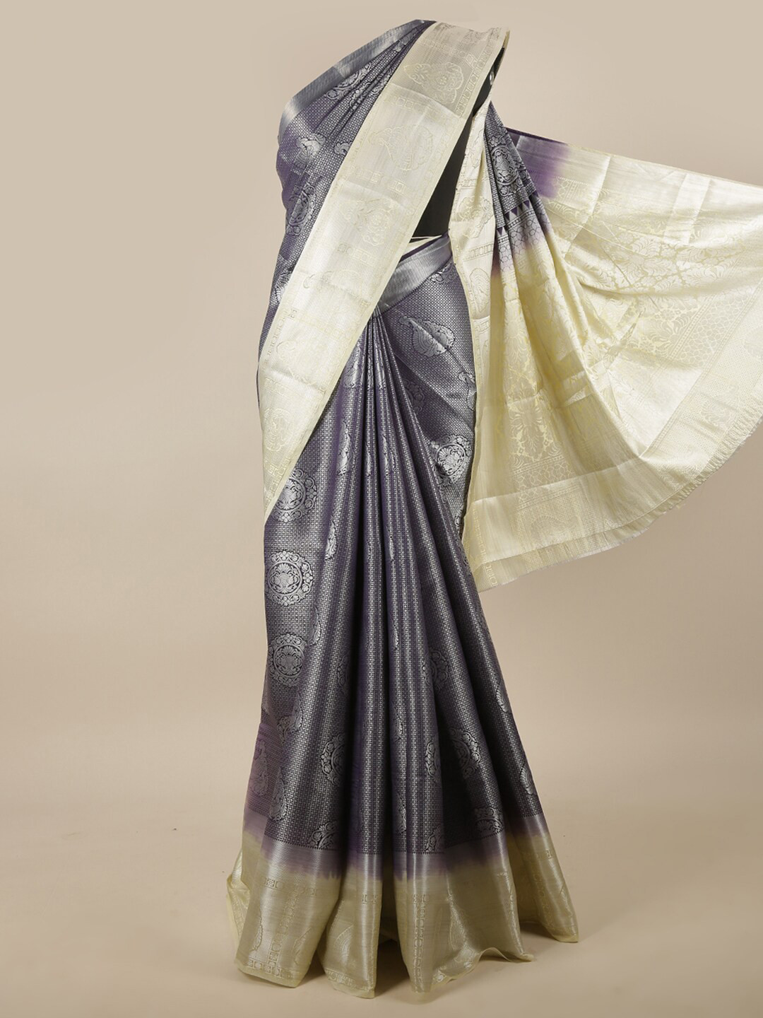 

Pothys Blue & Cream Woven Design Jute Silk Saree