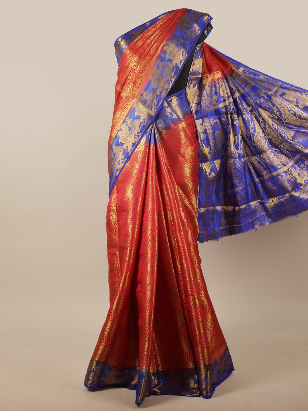 

Pothys Red & Blue Woven Design Zari Jute Silk Saree