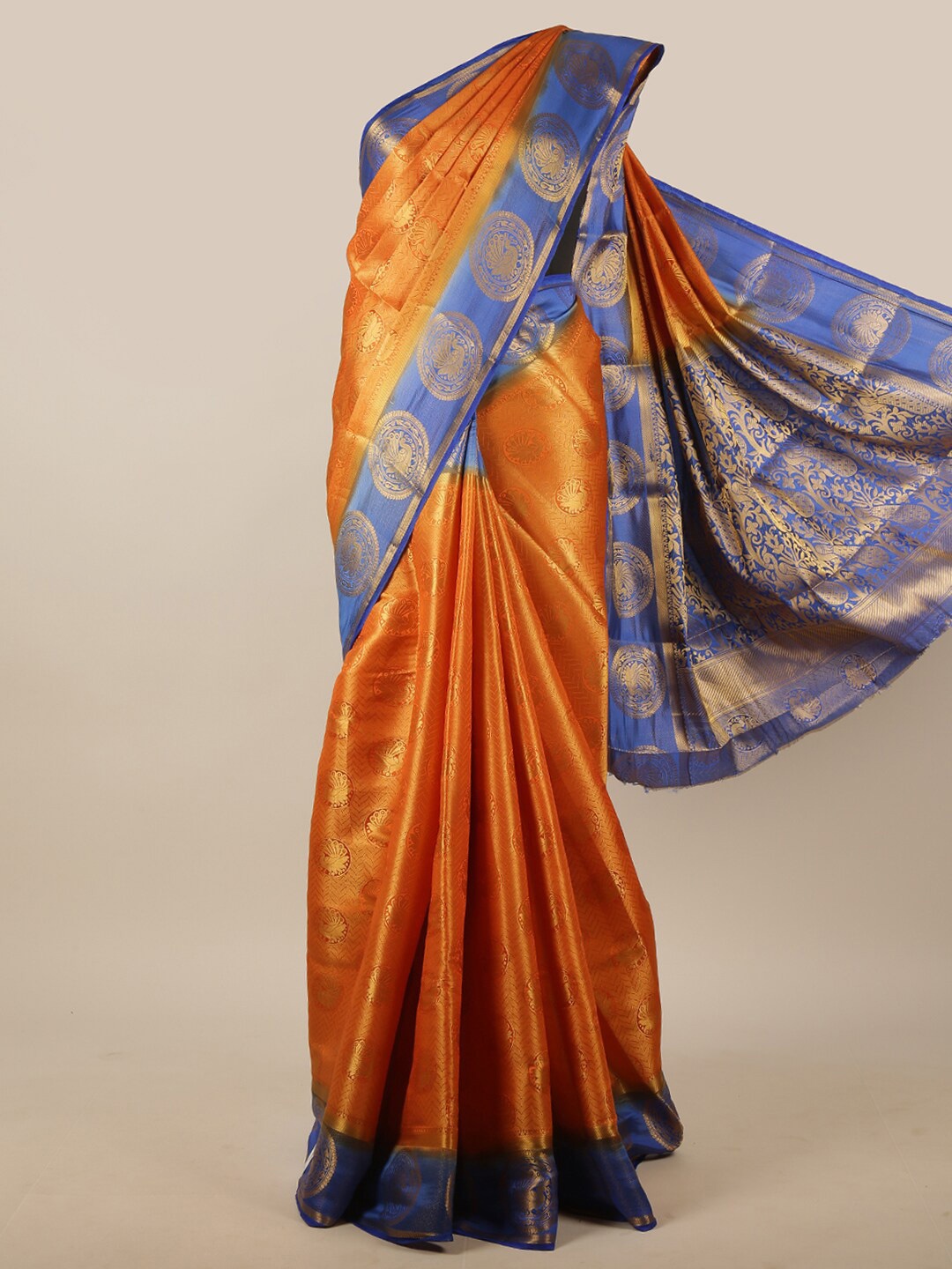 

Pothys Orange & Blue Woven Design Zari Jute Silk Saree