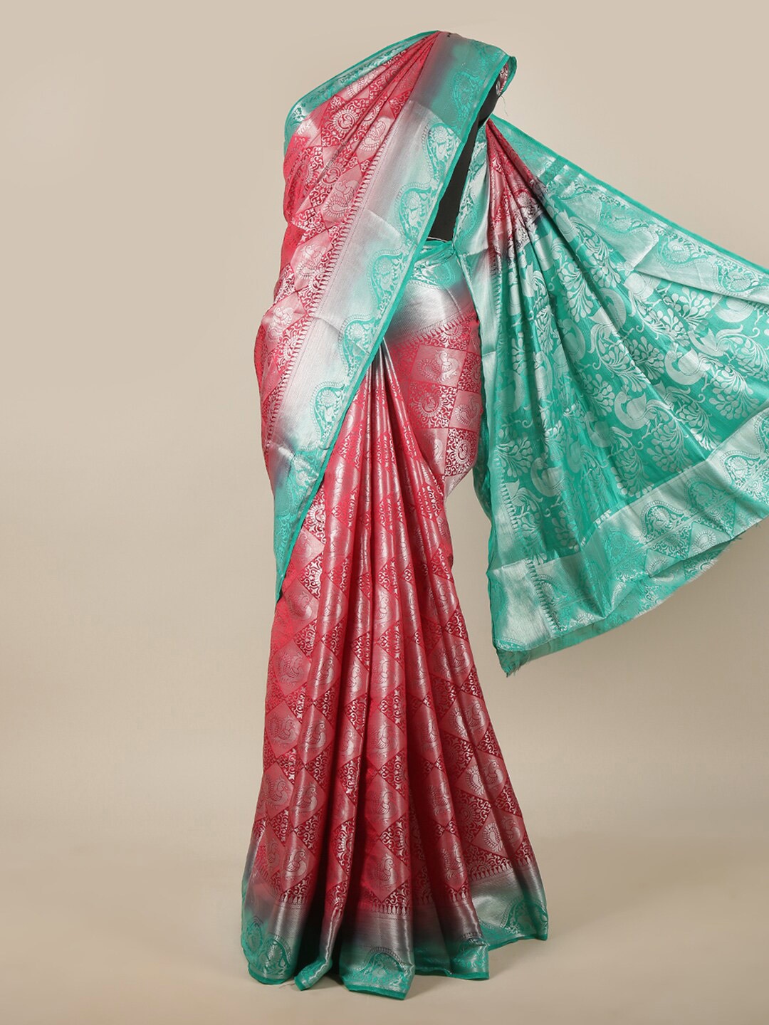 

Pothys Red & Green Woven Design Zari Jute Silk Saree