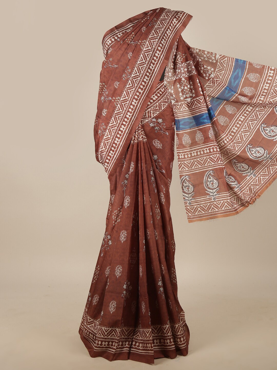 

Pothys Brown & White Ethnic Motifs Jute Silk Saree