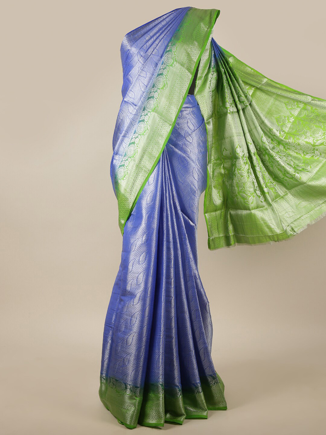

Pothys Blue & Green Woven Design Zari Jute Silk Saree