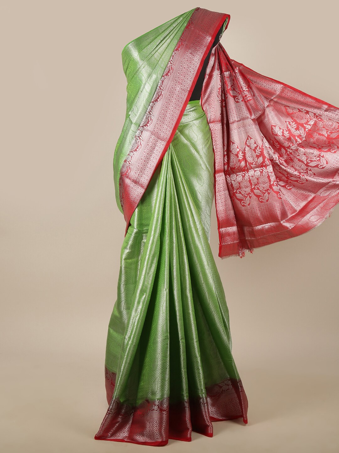 

Pothys Green & Red Woven Design Zari Jute Silk Saree