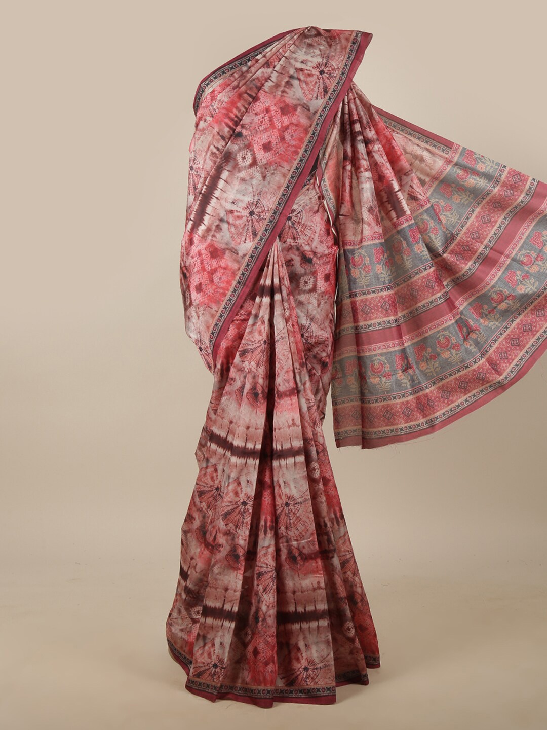 

Pothys Pink & White Tie and Dye Jute Silk Saree