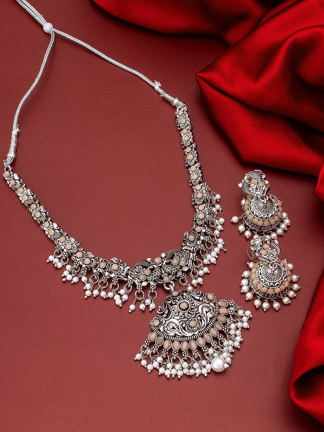 

aadita Silver-Plated & White Stone-Studded Jewellery Set