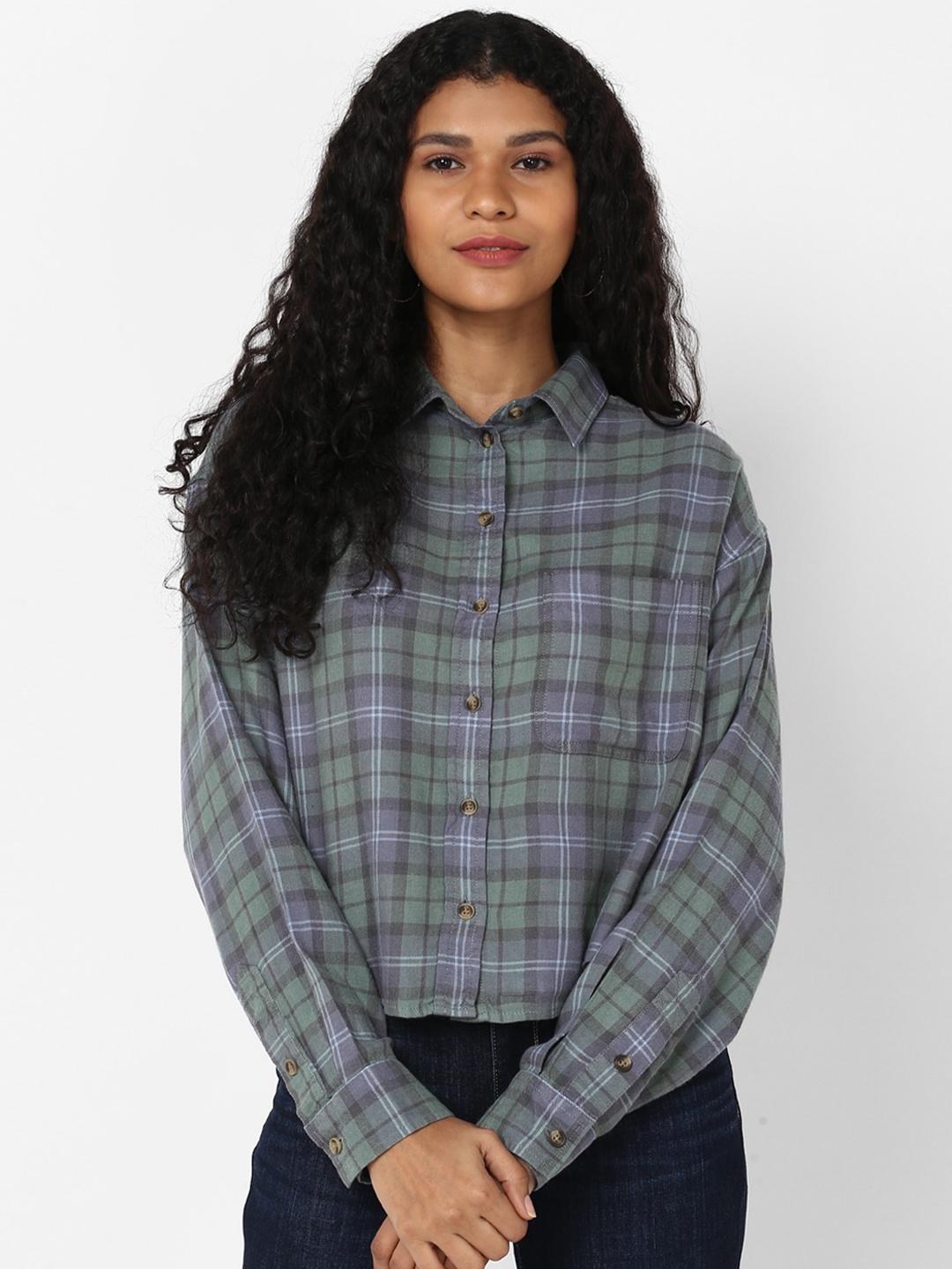 

AMERICAN EAGLE OUTFITTERS Women Blue Checked Casual Shirt