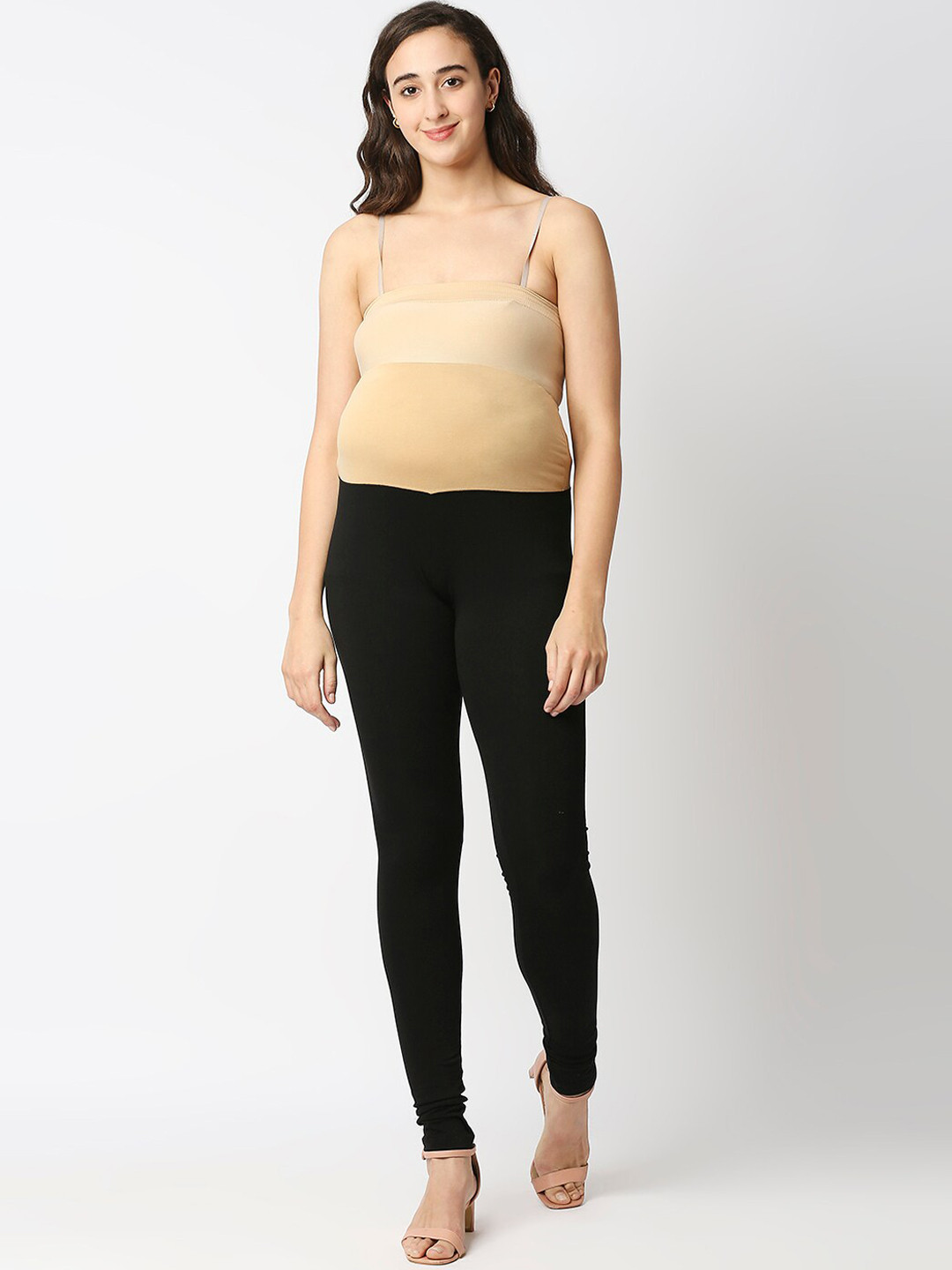 

MeeMee Women Black Solid Churidar-Length Cotton Maternity Leggings