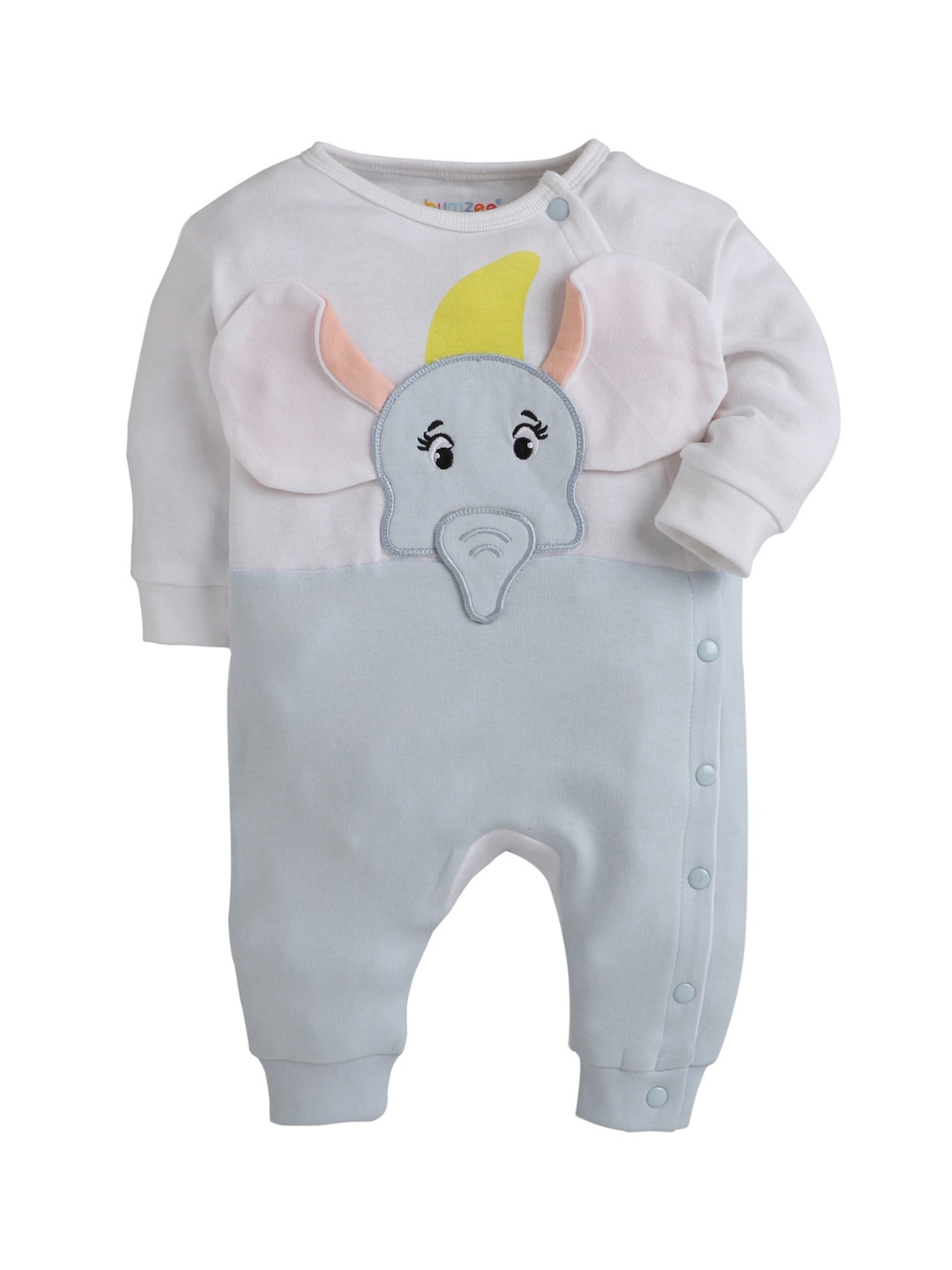 

BUMZEE Boys Off White & Blue Elephant Print Sleepsuit