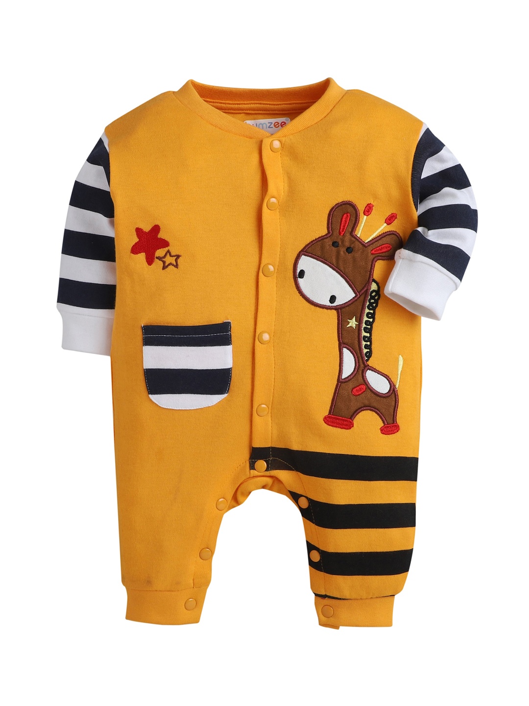 

BUMZEE Boys Yellow & Black Printed Cotton Sleepsuit