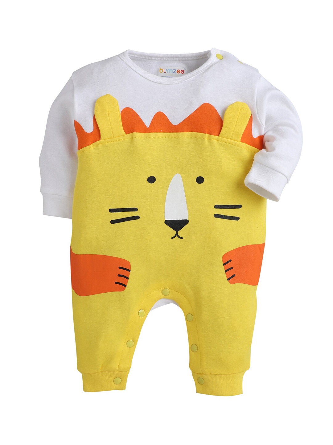 

BUMZEE Infant Boys Off White & Yellow Full Sleeves Lion Print Sleepsuit