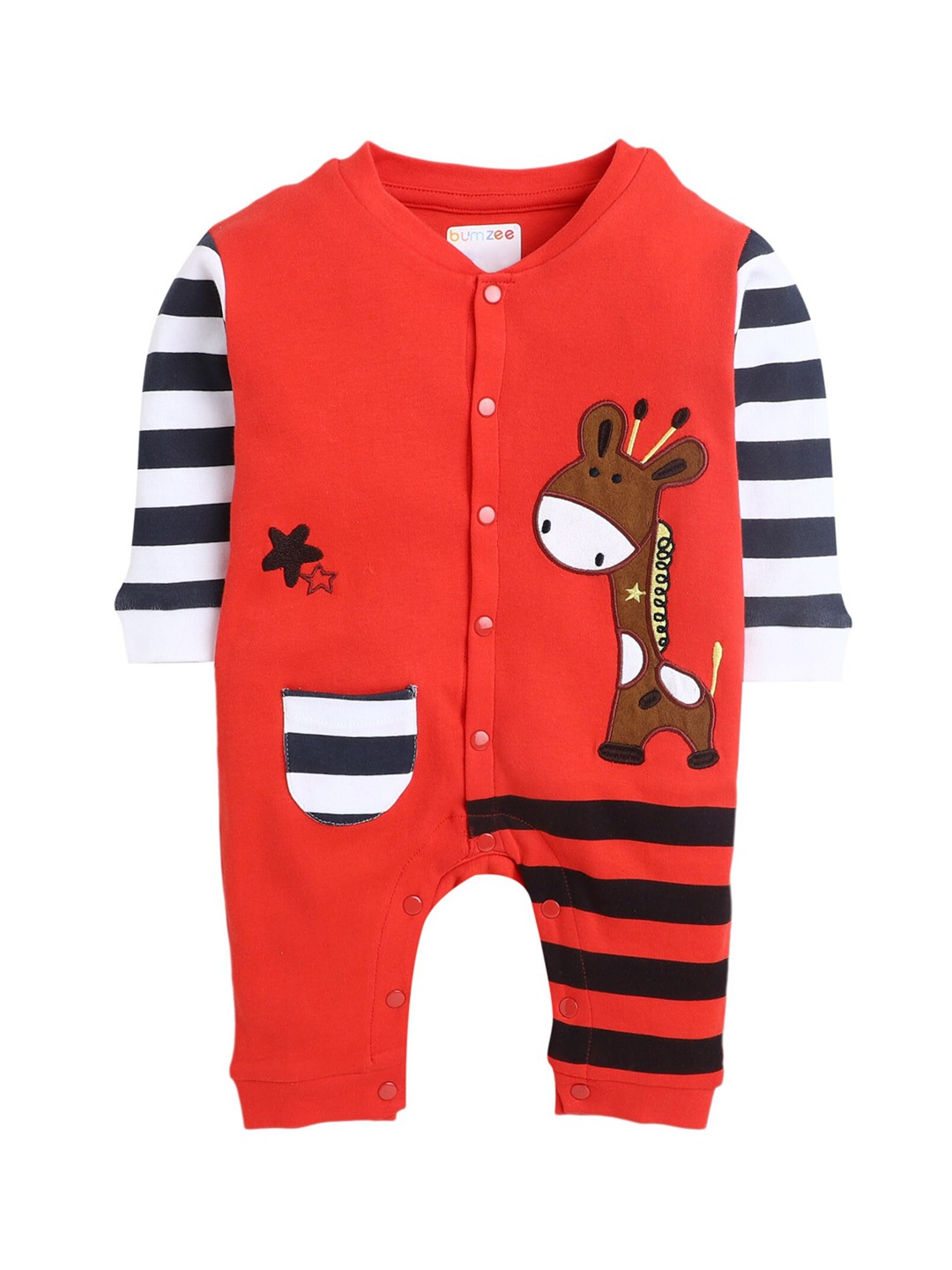 

BUMZEE Boys Red & White Printed Cotton Sleepsuits