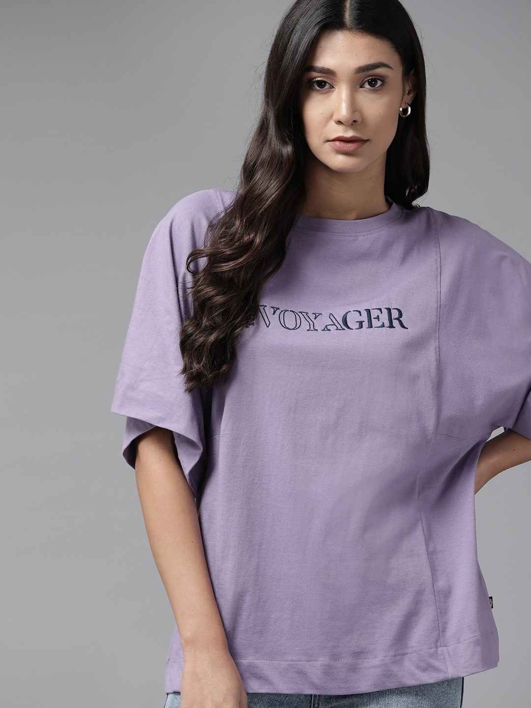 

Roadster Women Purple Typography Printed T-shirt