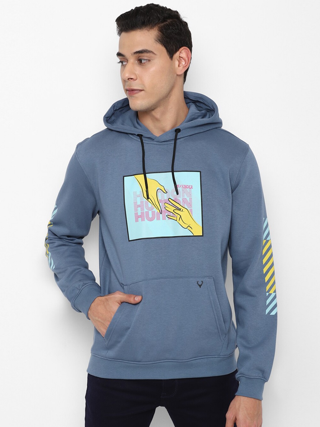 

Allen Solly Tribe Men Blue Printed Cotton Hooded Sweatshirt