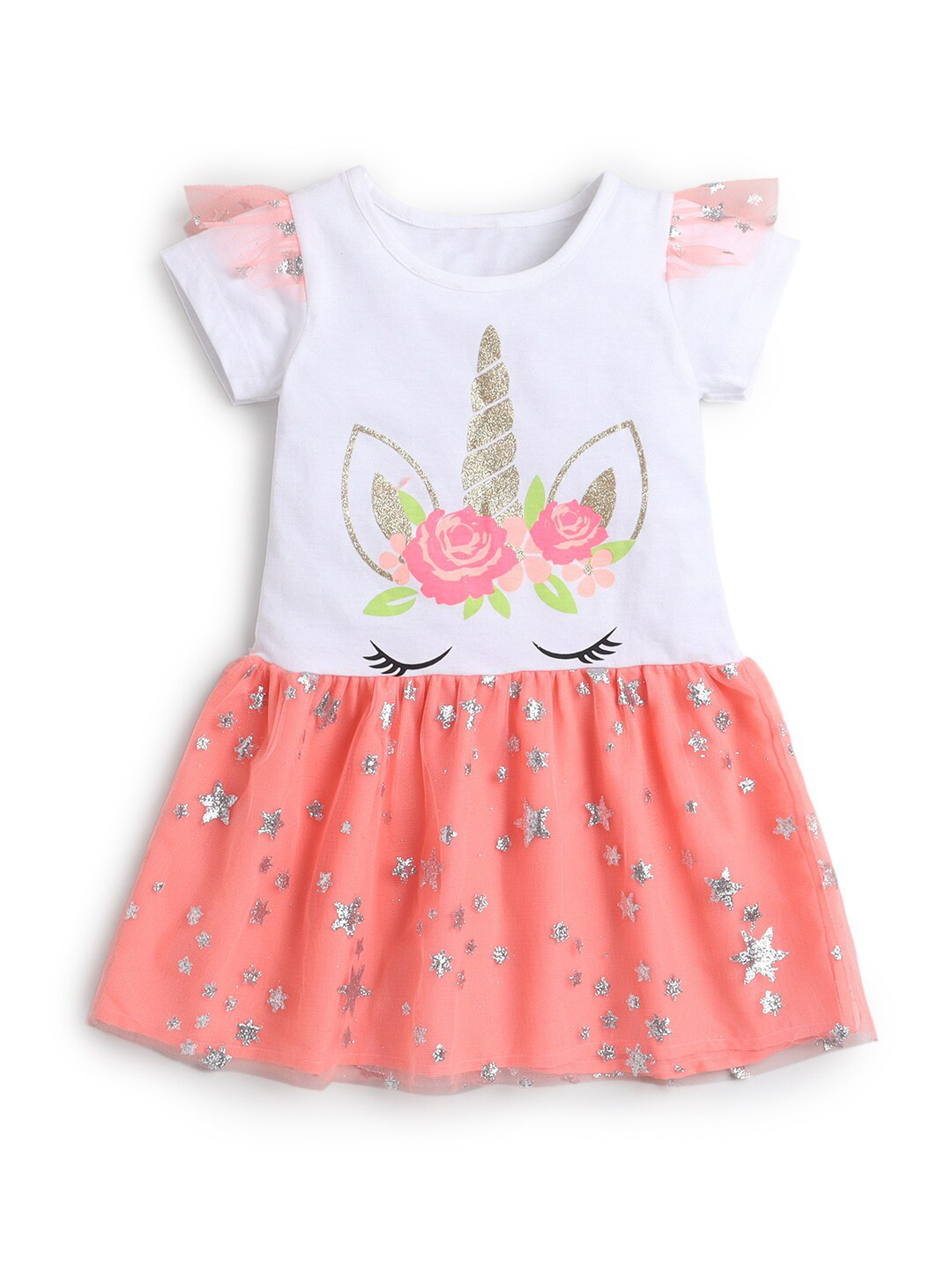 

Hopscotch Orange & White Printed Dress