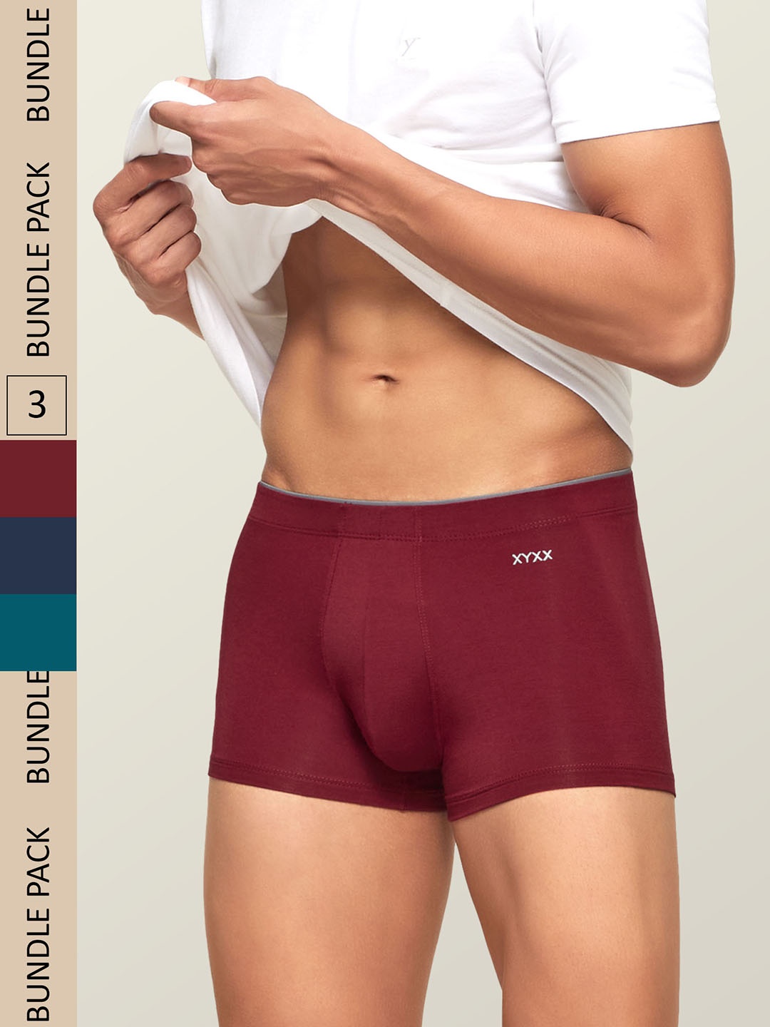 

XYXX Men Pack Of 3 Uno IntelliSoft Micro Modal Trunks- XYTRNK3PCKN529, Maroon