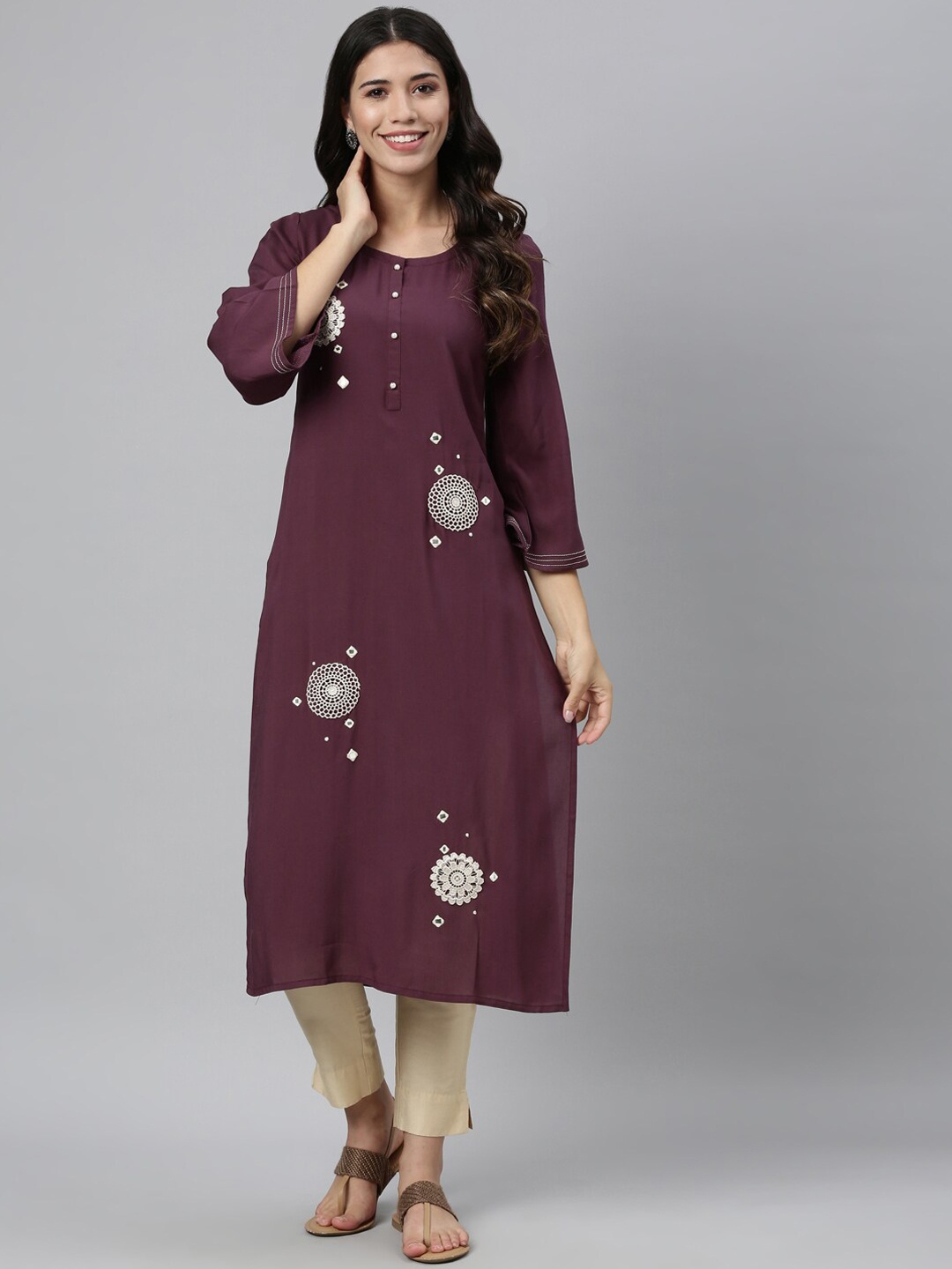 

Neerus Women Purple Floral Embroidered Kurta