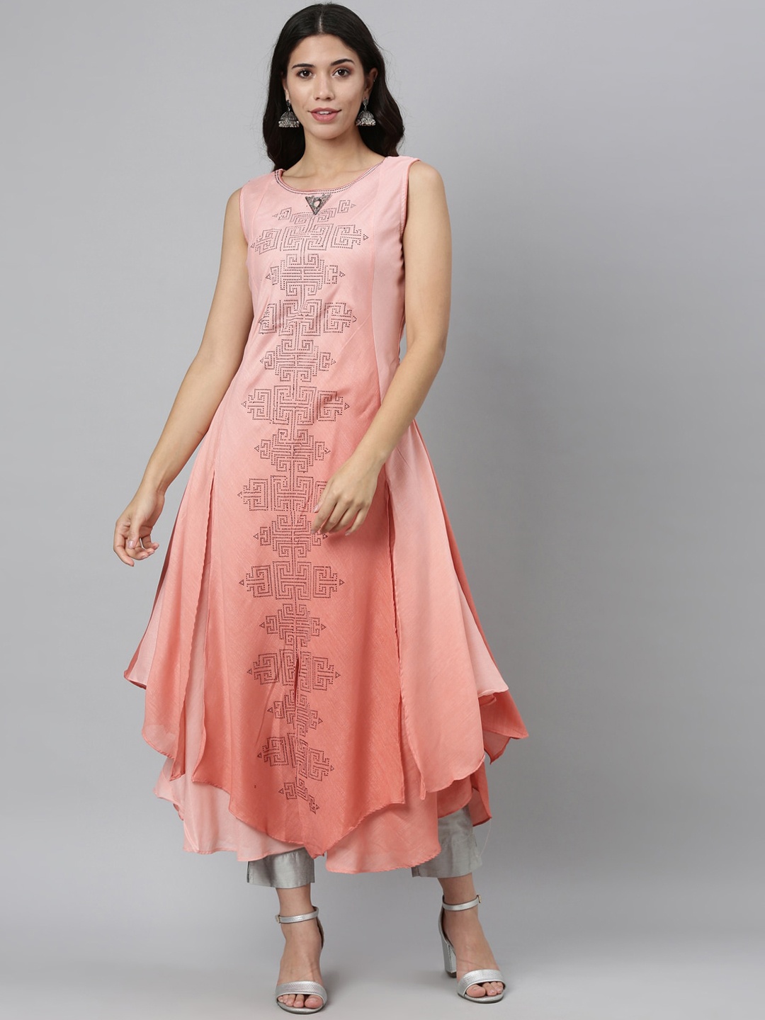 

Neerus Women Peach-Coloured Ethnic Motifs Embellished Kurta