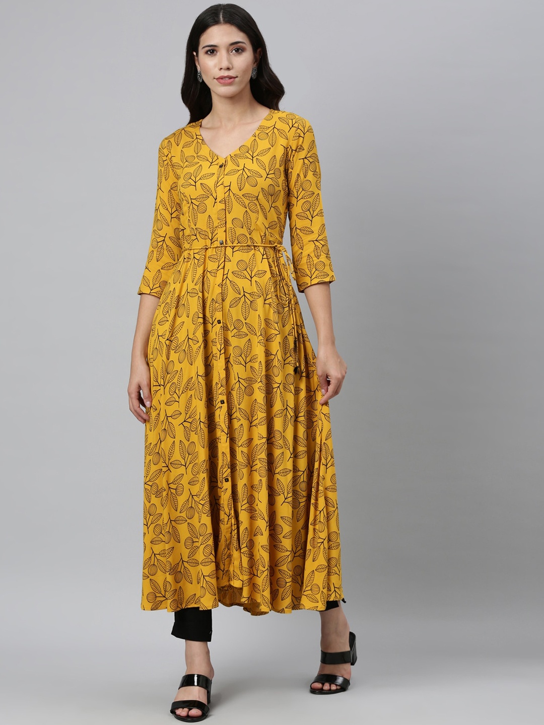 

Neerus Women Mustard Yellow Ethnic Motifs Printed Anarkali Kurta