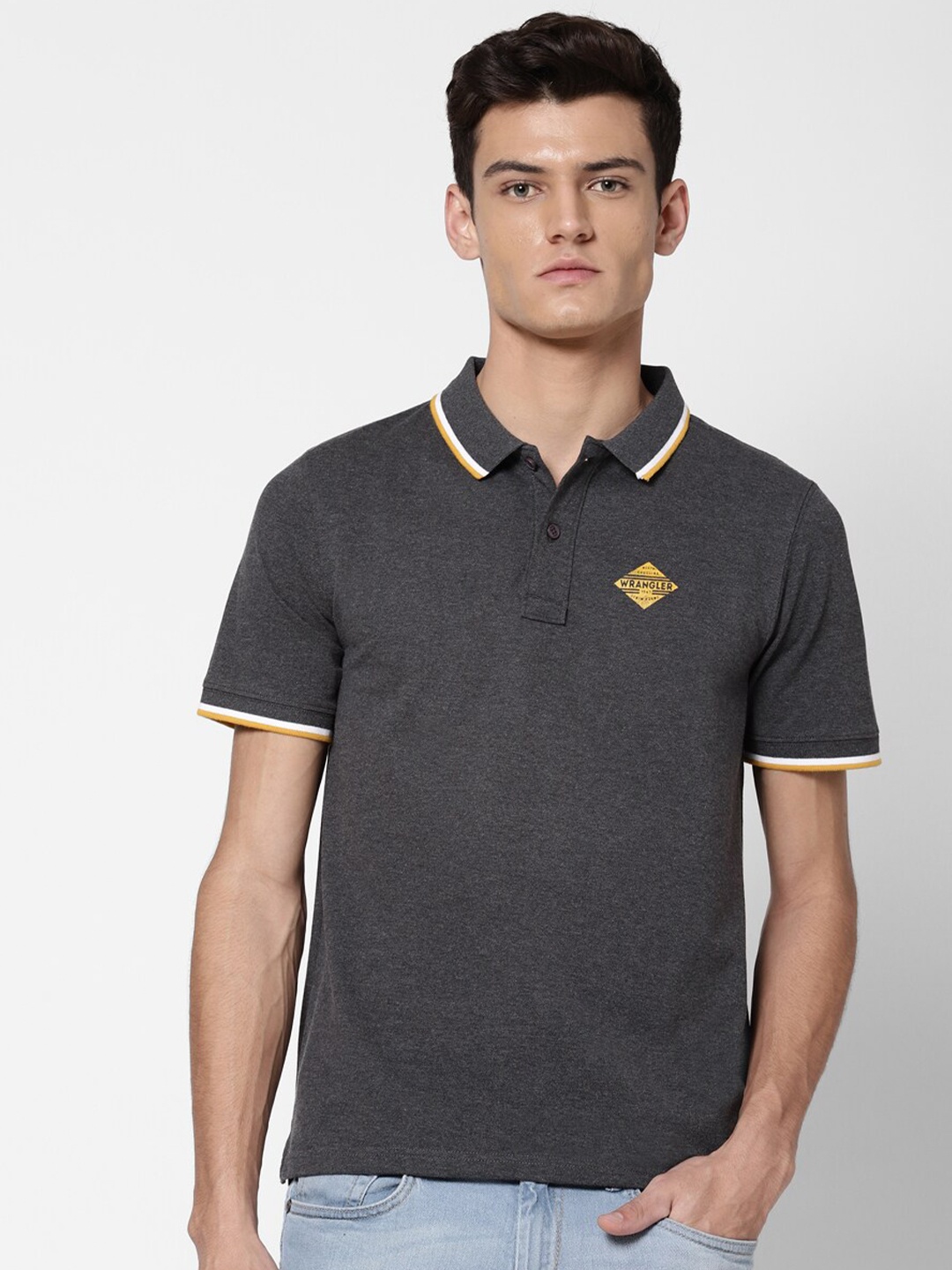 

Wrangler Men Grey Polo Collar T-shirt