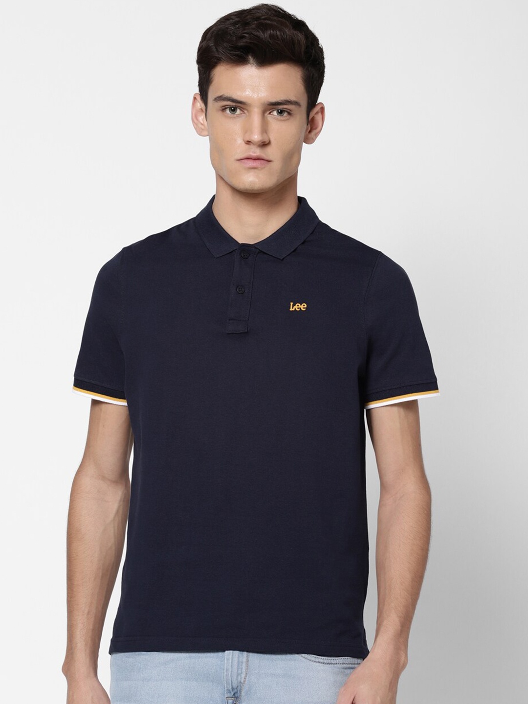 

Lee Men Navy Blue Polo Collar Slim Fit T-shirt