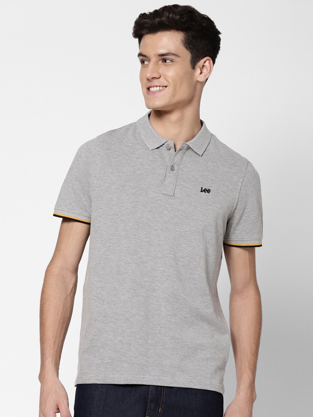 

Lee Men Grey Melange Polo Collar Slim Fit Cotton T-shirt