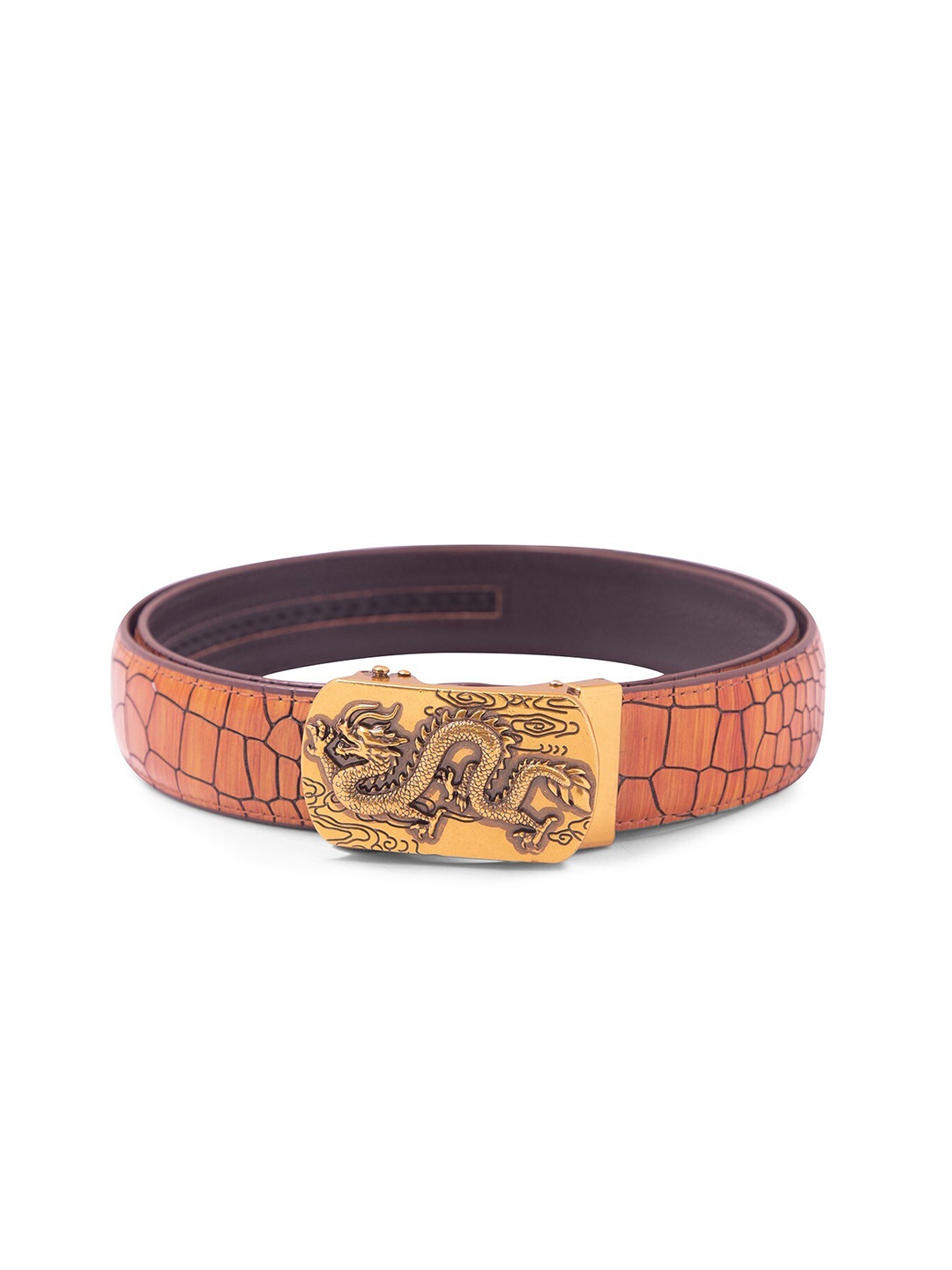 

BANGE Men Orange & Gold-Toned Textured Leather Belt