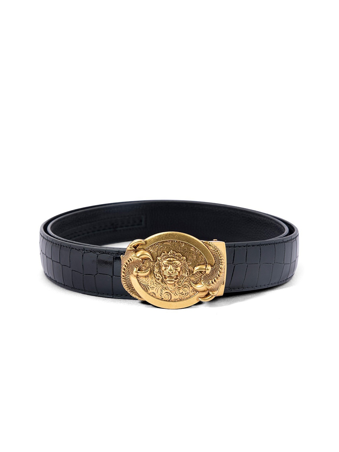 

BANGE Men Black & Gold-Toned Textured Leather Belt