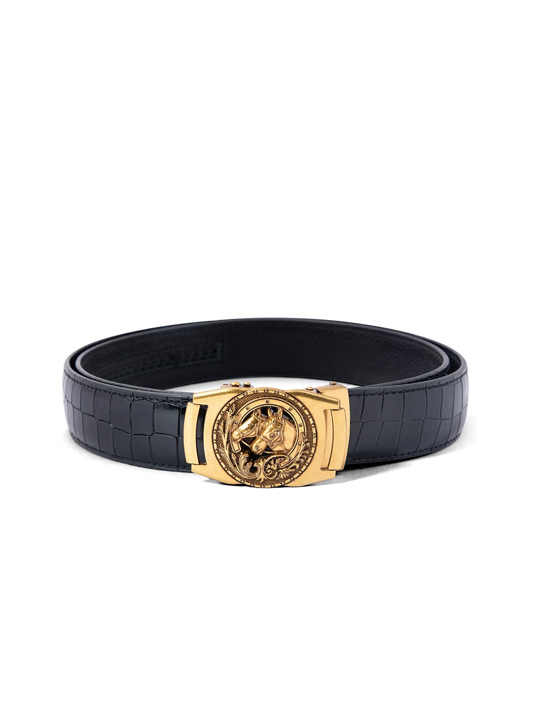 

BANGE Men Black & Gold-toned Textured Leather Belt