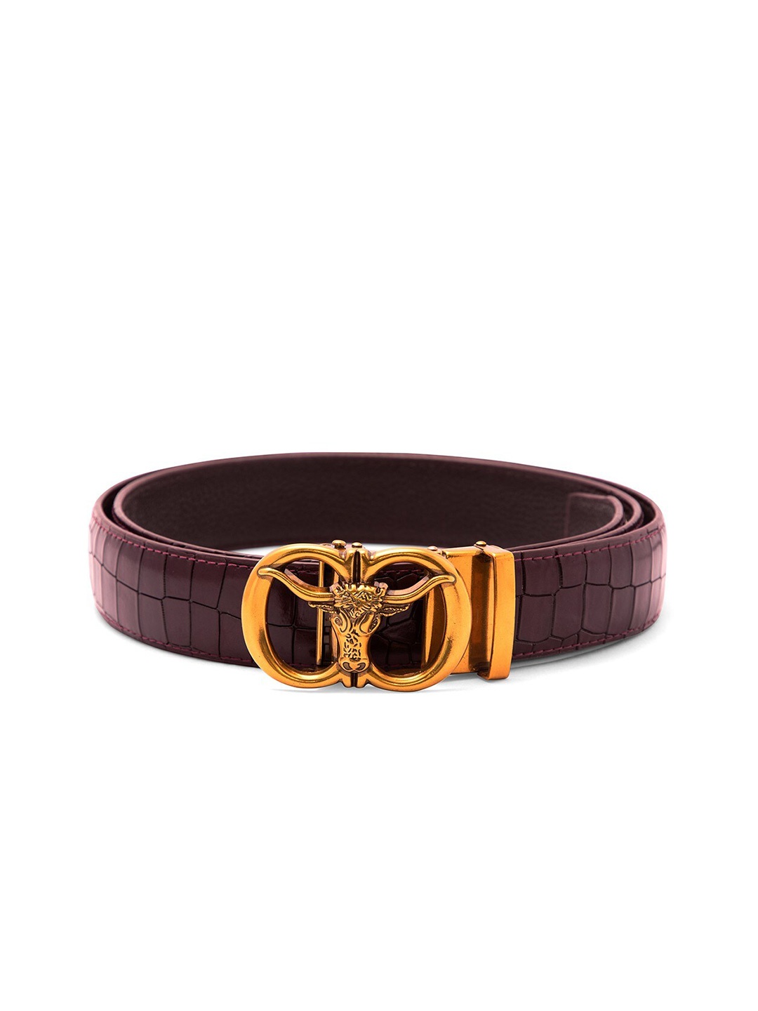 

BANGE Men Coffee Brown & Gold-Toned Textured Leather Belt