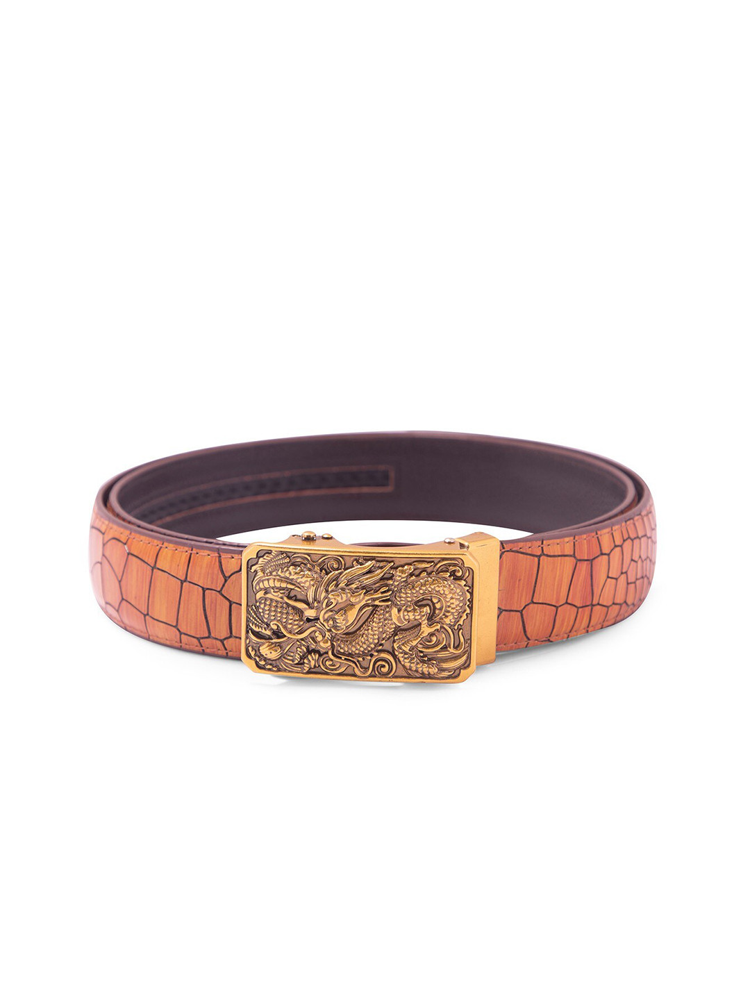 

BANGE Men Orange Textured Leather Belt