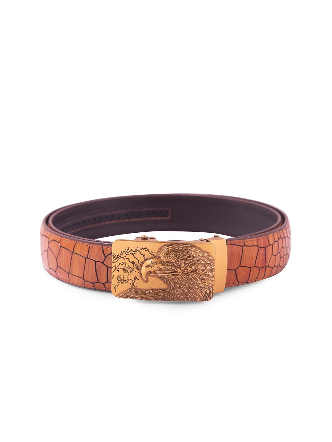 

BANGE Men Orange & Gold-Toned Textured Eagle Leather Belt