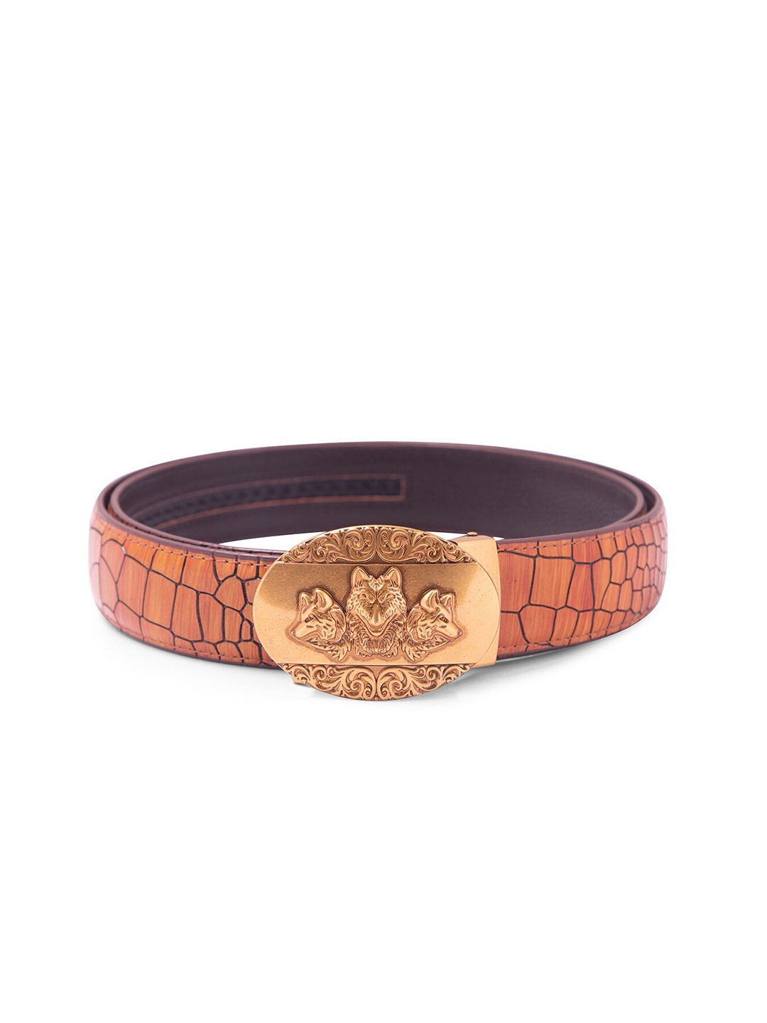 

BANGE Men Orange Textured Leather Formal Belt