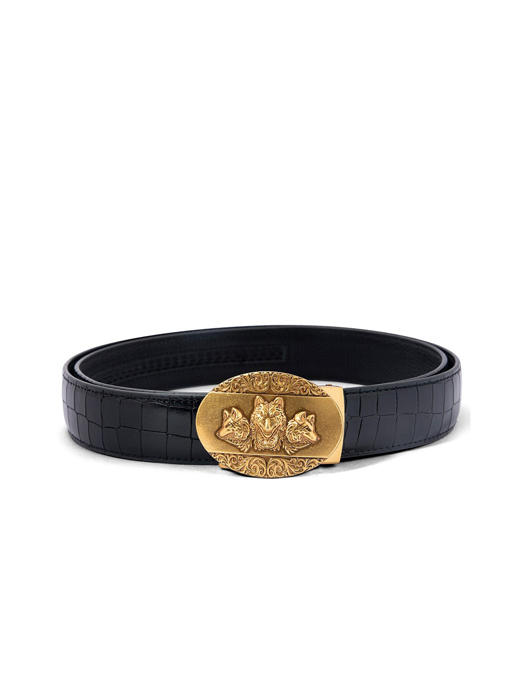

BANGE Men Black Textured Leather Belt