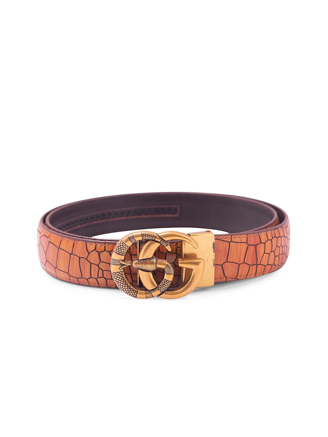

BANGE Men Orange Textured Leather Belt