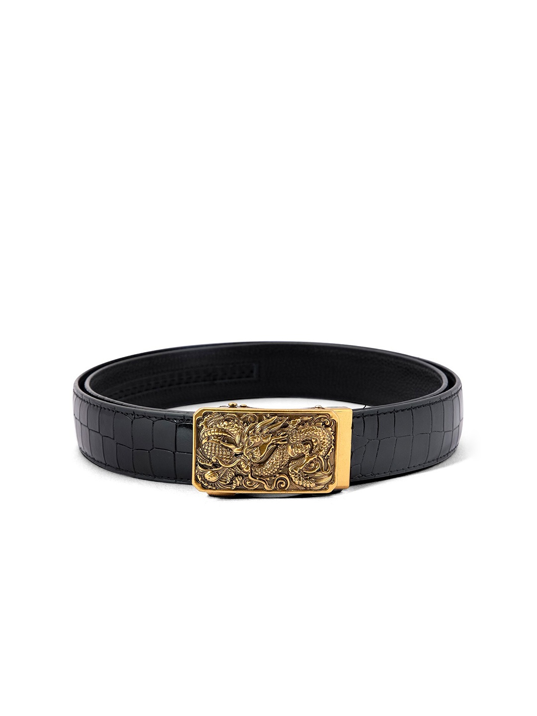 

BANGE Men Black & Gold-Toned Textured Leather Belt