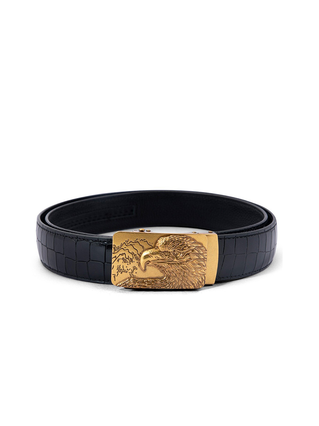 

BANGE Men Black Textured Leather Belt