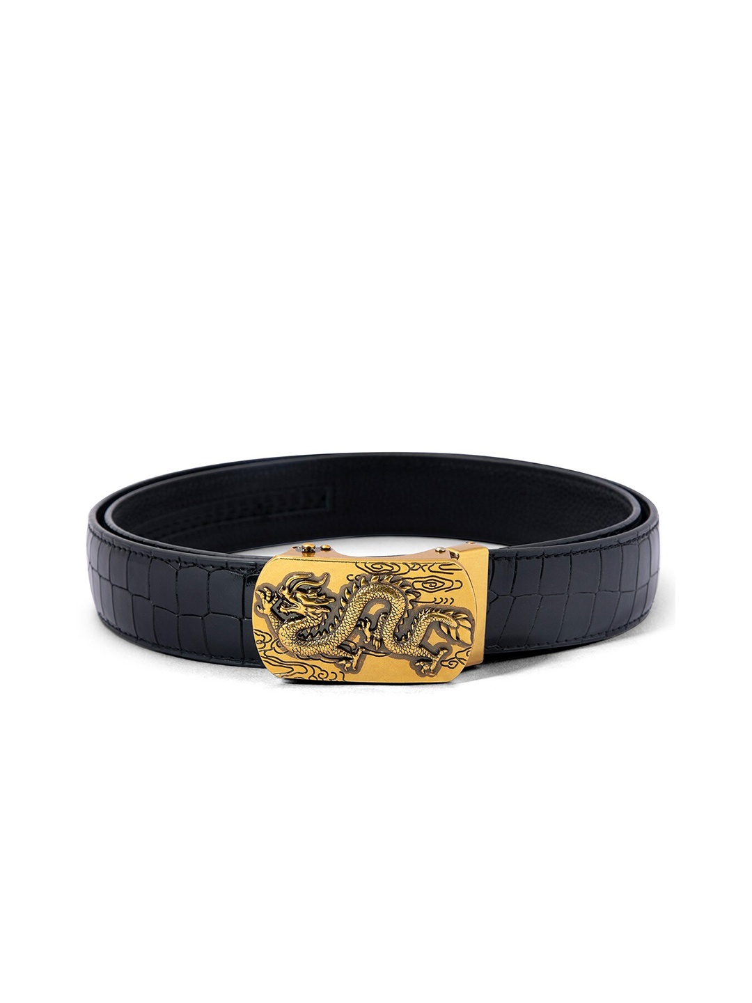

BANGE Men Black Textured Leather Belt