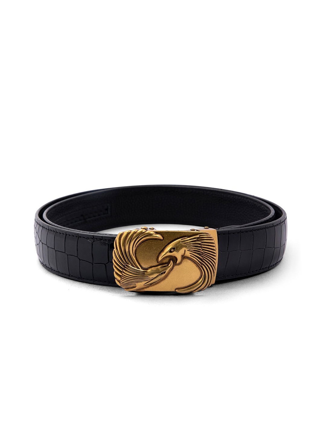 

BANGE Men Black Textured Leather Belt