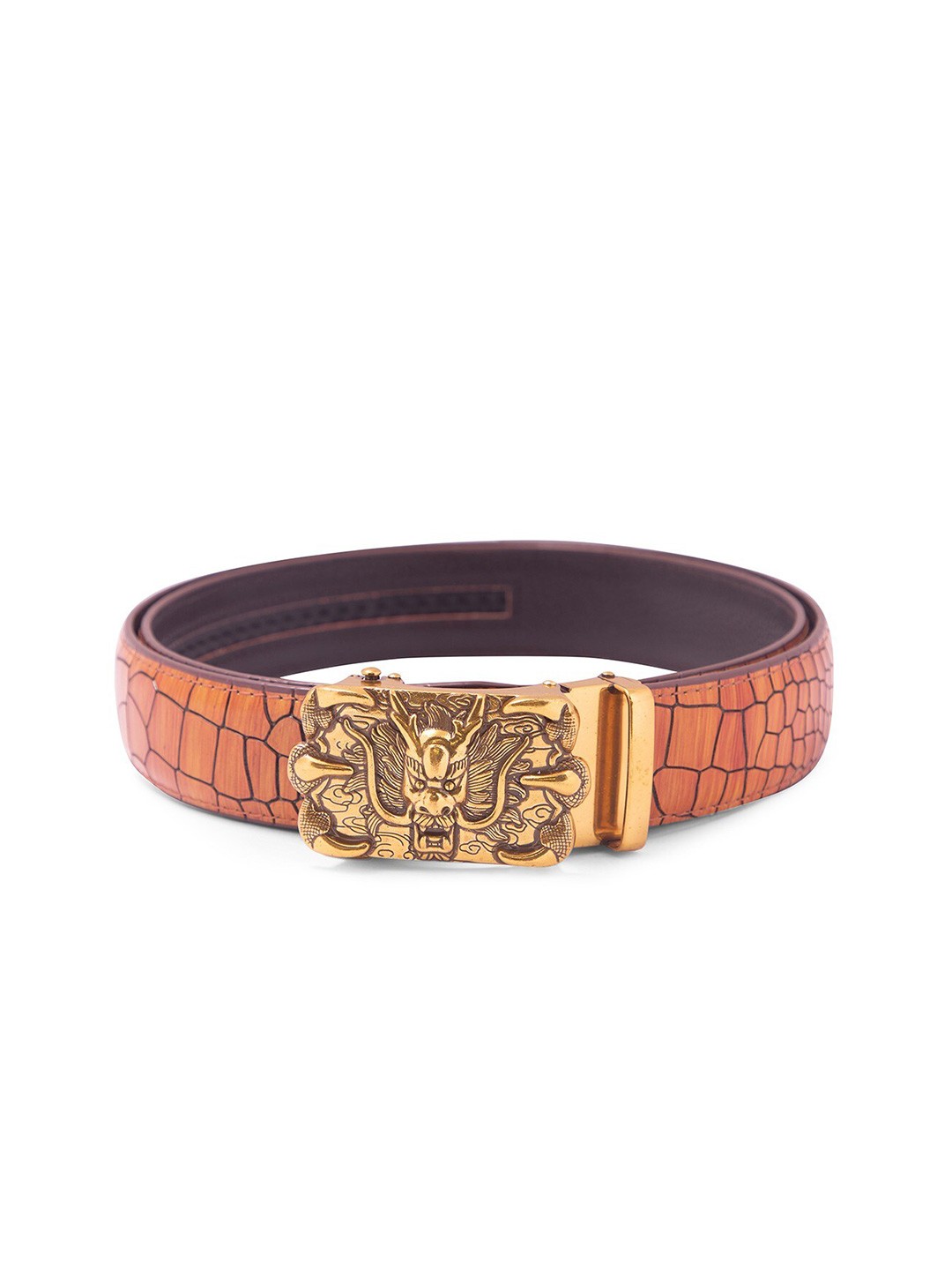 

BANGE Men Orange Textured Leather Belt