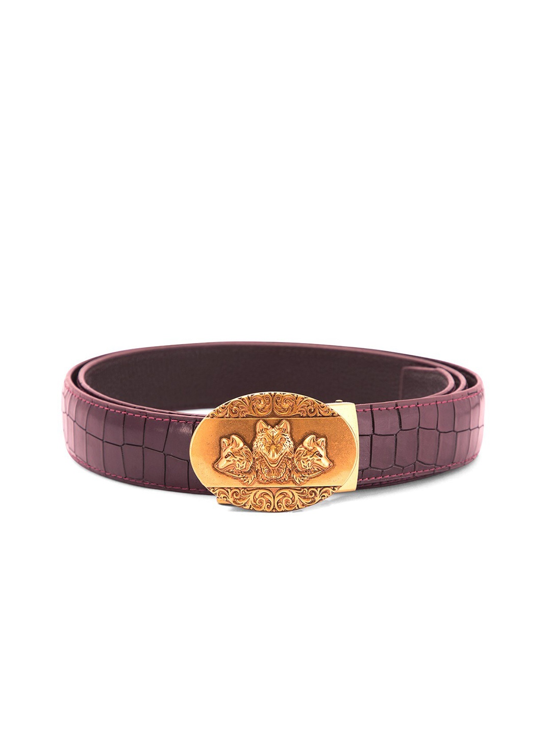 

BANGE Men Red Textured Leather Belt With Bat Buckle