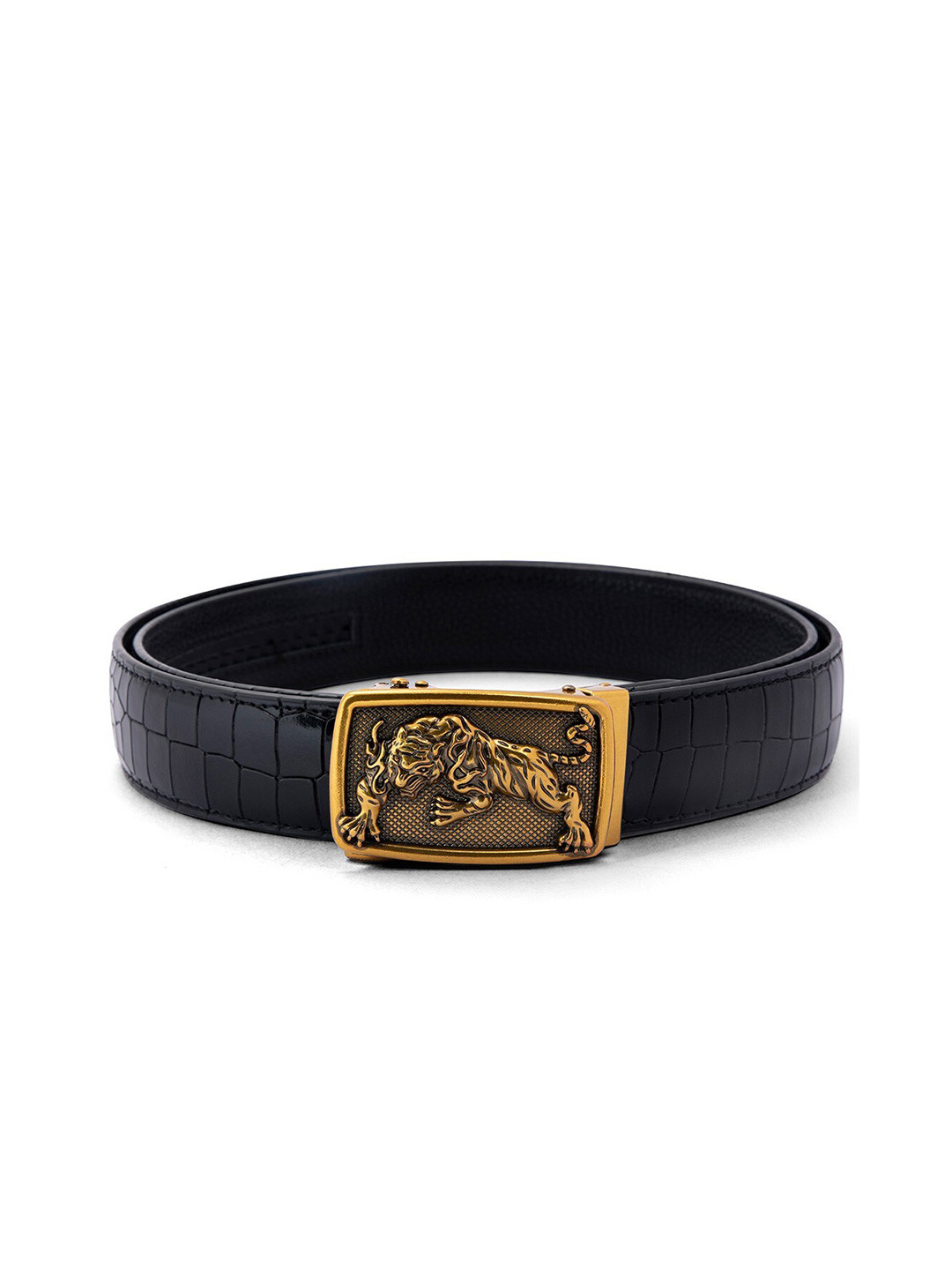 

BANGE Men Black Textured Leather Belt