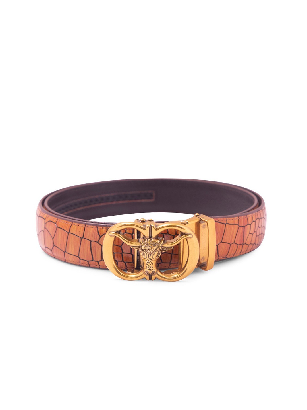

BANGE Men Orange Textured Leather Belt