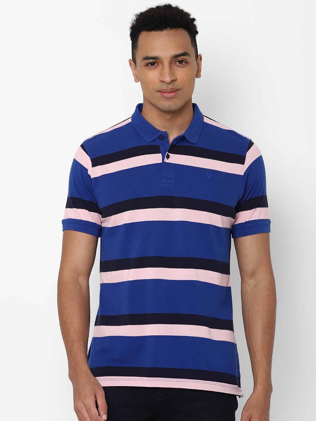 

Allen Solly Sport Men Navy Blue Striped Polo Collar T-shirt