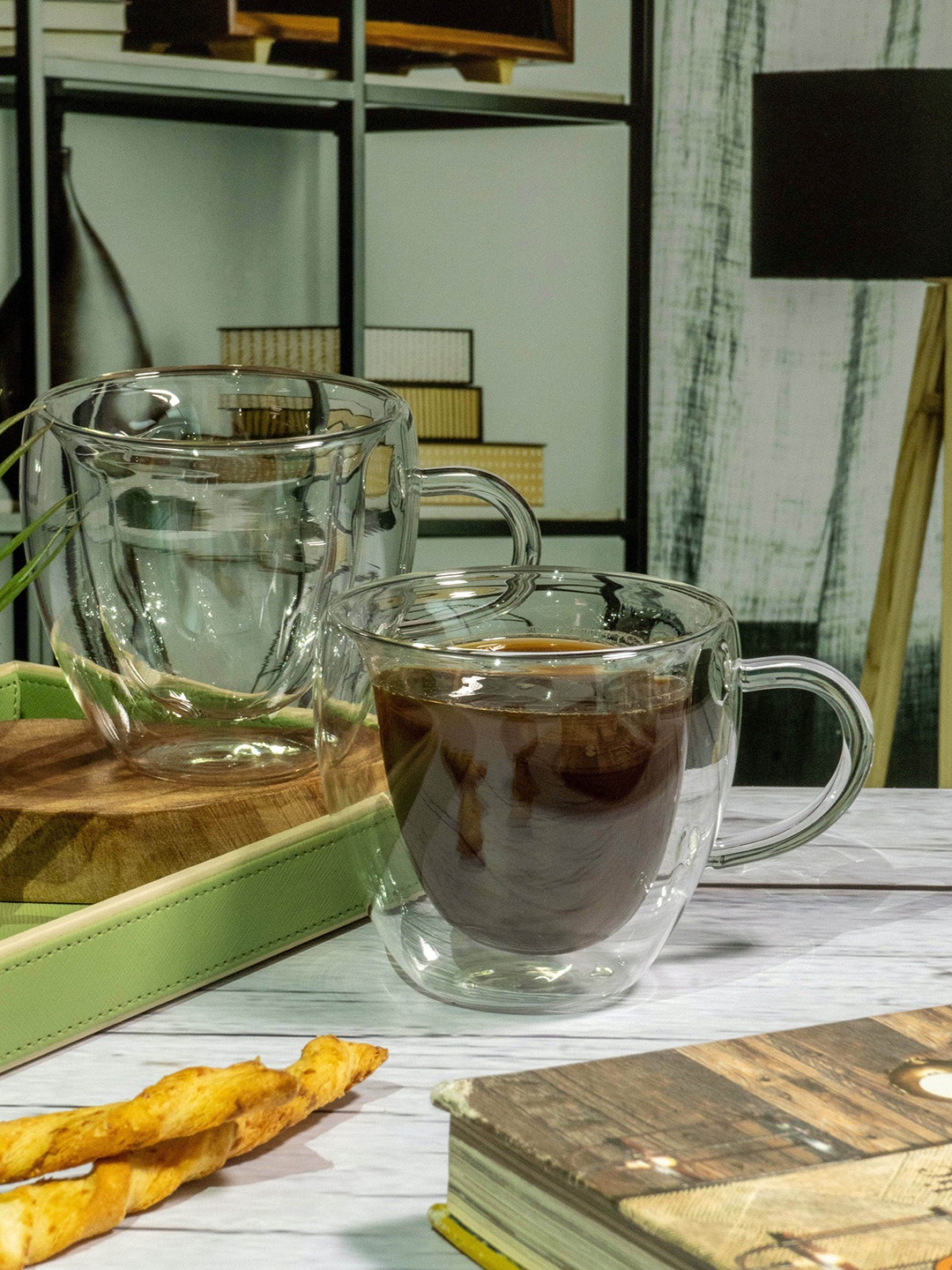 

GOODHOMES Solid Double Wall Glass Transparent Mugs Set of 2