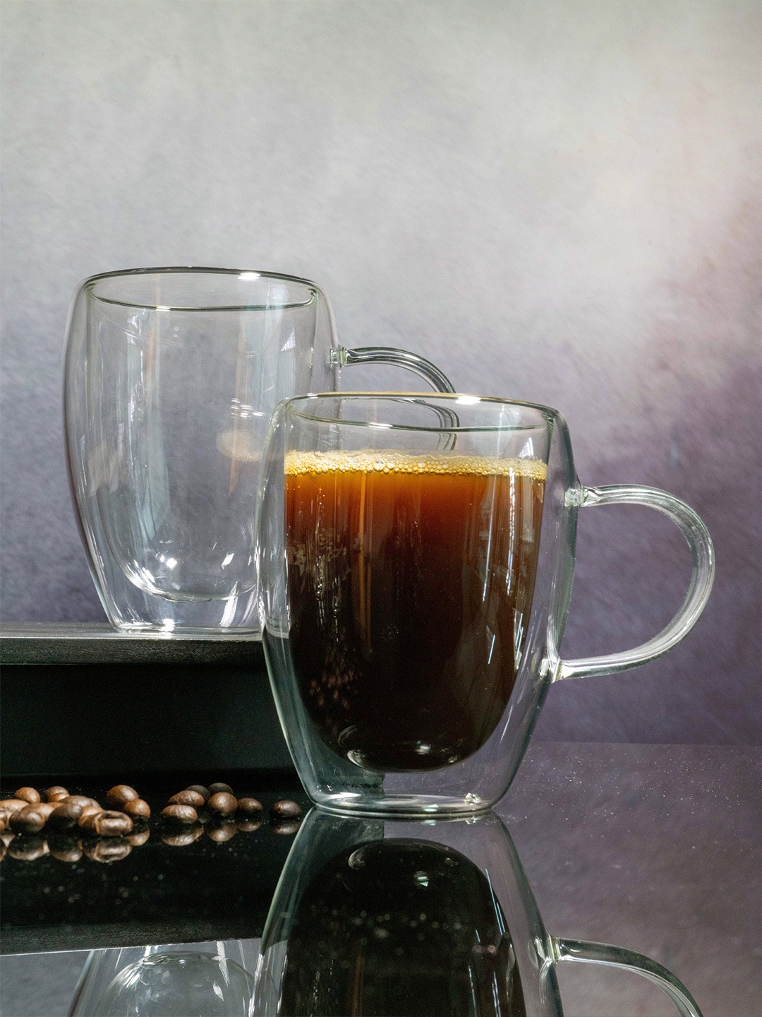 

GOODHOMES Transparent Solid Glass Transparent Mugs Set of 2 Cups and Mugs