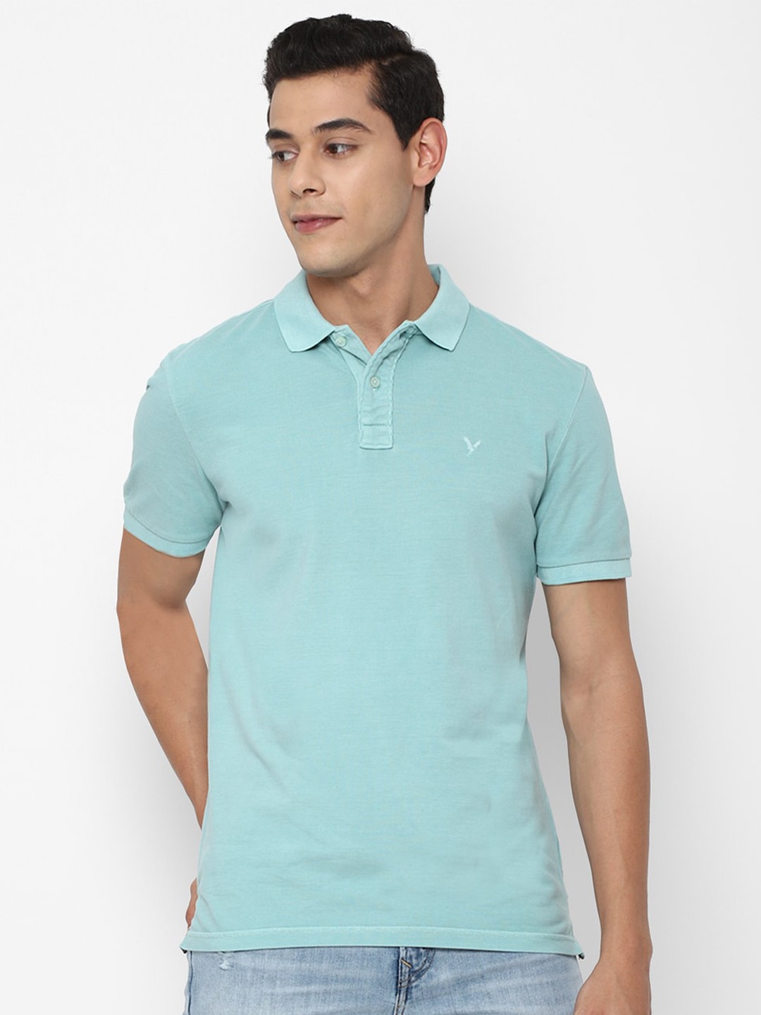 

AMERICAN EAGLE OUTFITTERS Men Blue Super Soft Vintage Icon Polo T-Shirt